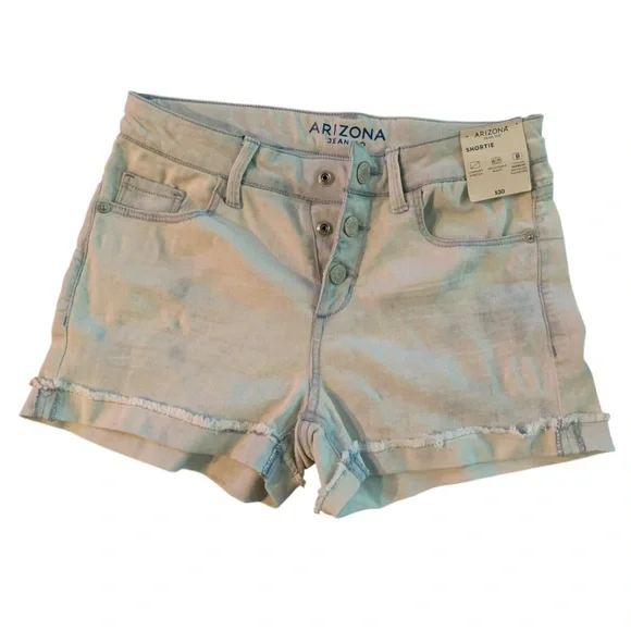 Arizona Button Fly Denim Shorts - Size 14 - Shortie Style Adjustable Waist NWT - Picture 1 of 8